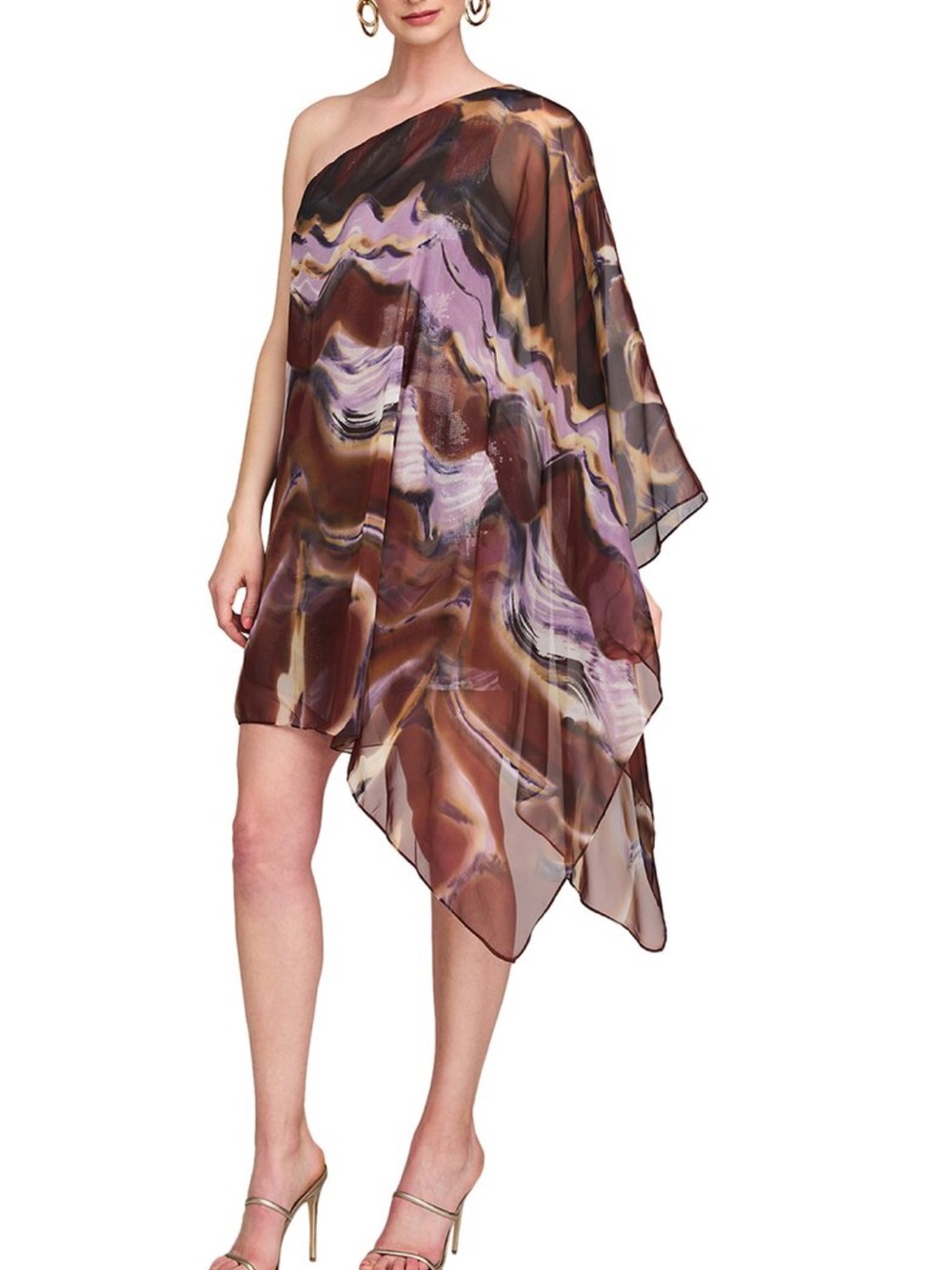 Halston Heritage One-Shoulder Chiffon Dress